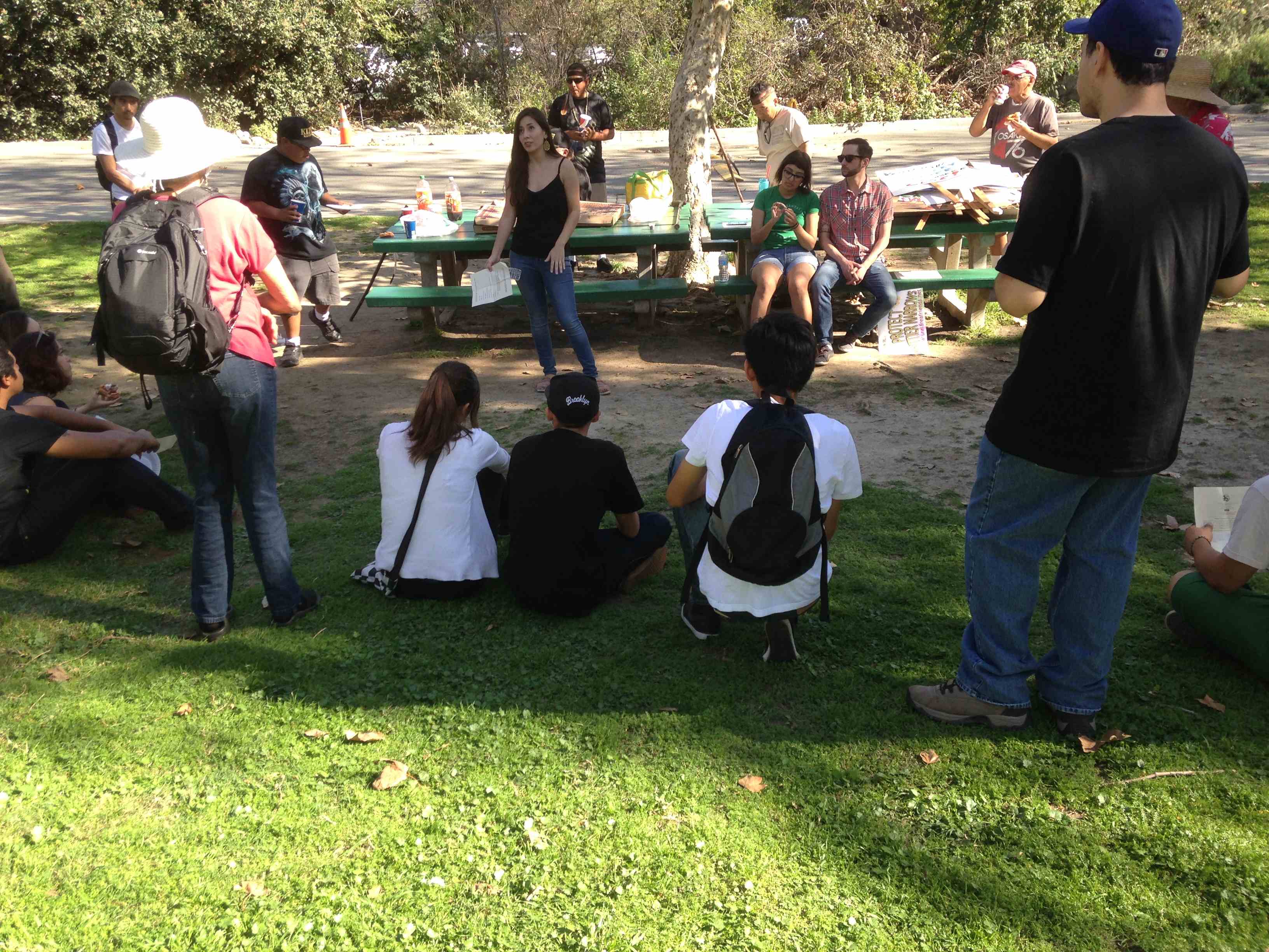 Community members gathered after a picket at Whittier Narrows